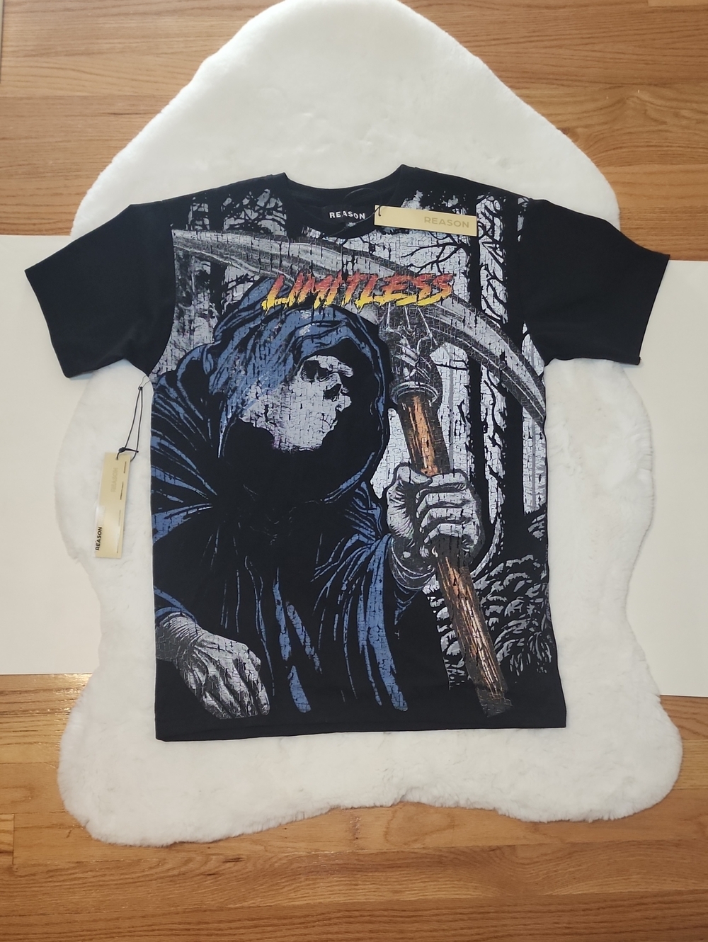 Reason Men's Limitless Black Graphic Grim Reaper Short Sleeve Tee Size M NWT
